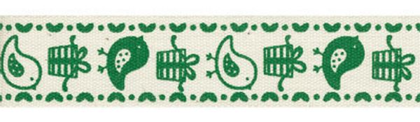 Лента хлопок с рисунком 16.0 мм / 5 шт по 3 метра, B1 001/019 Птички, зеленый, CLP-161 Gamma