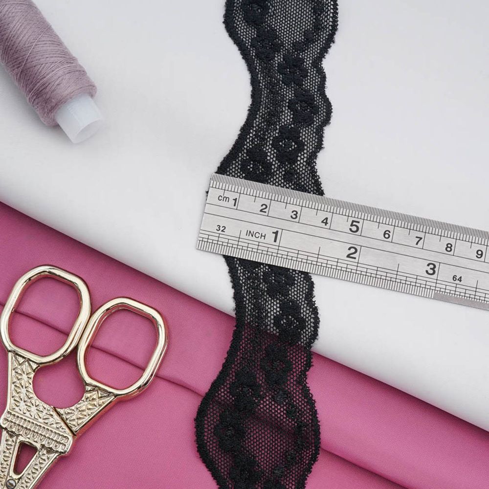 Кружево эластичное (стрейч) 40 мм / 15 метров, черный, LAEC-19138