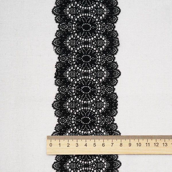 Кружево эластичное (стрейч) 80 мм / 13.72 метра, черный, 3AR3777