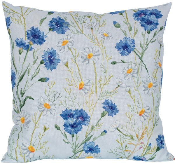 Набор для вышивания нитками Panna, Подушка. Васильки и ромашки, 45х45 см