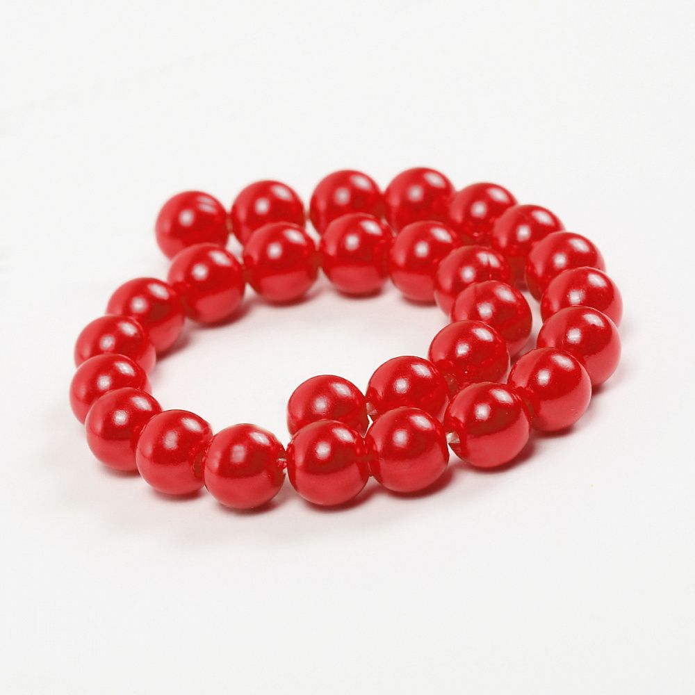 Бусины пластик (перламутр) ⌀10 мм, цв.058 красный, уп.500г (960 шт), Magic4Hobby