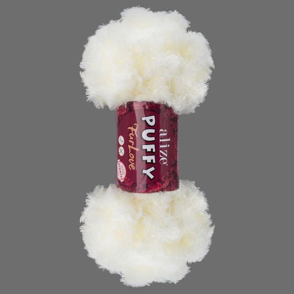 Пряжа Alize (Ализе) Puffy серия Нежный мех (Furlove) / уп.5 мот. по 100г, 6.3м, 62 светло-молочный