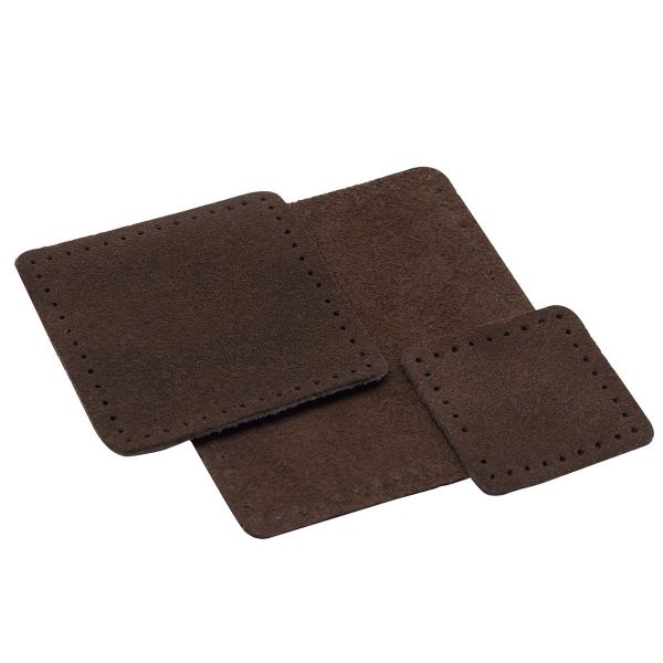 Набор заплаток пришивных из замши, квадрат 4см, 6см и 8см, с перфорацией, 3 шт, 100% кожа (21 темно-коричневый), 59402