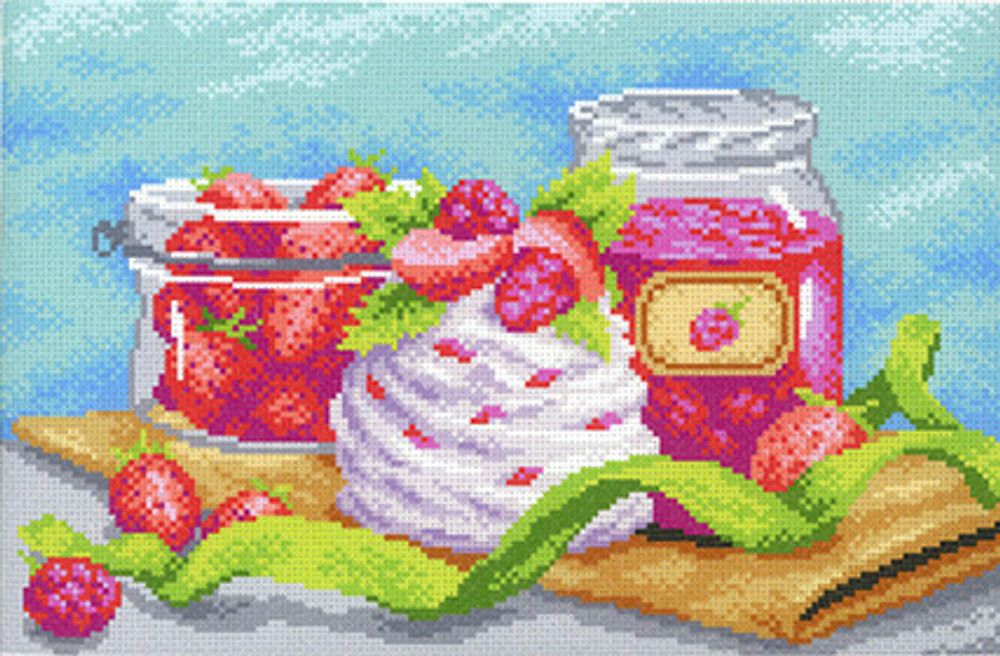 Набор для вышивания нитками МП Студия, Клубничное наслаждение, 30х40 см