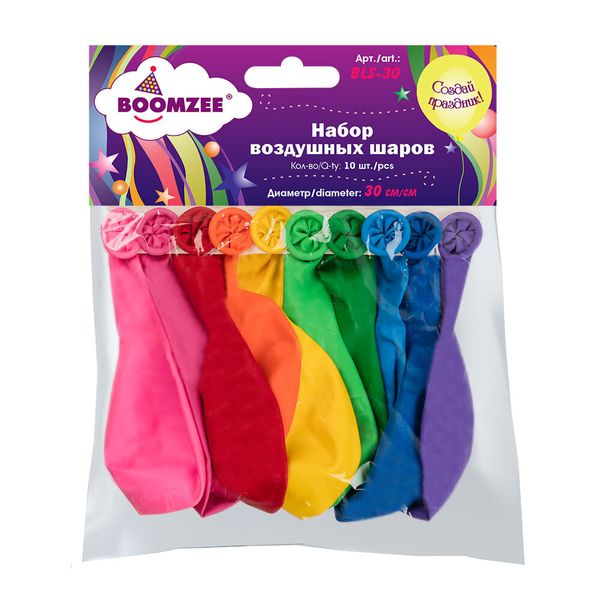 Набор воздушных шаров 30 см, 10 шт, 01-ассорти стандарт, Boomzee BLS-30