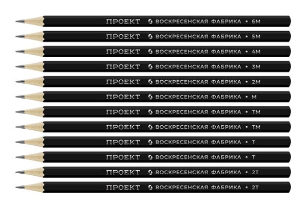 Карандаш чернографитный (набор) Проект ОПП ассорти 8х12 шт, 6М(6B), 5М(5B), 4М(4B), 3М(3B), 2М(2B), М(B), ТМ(HB), ТМ(HB), Т(H), Т(H), 2Т(2H), 2Т(2H), ВКФ 12P-4010