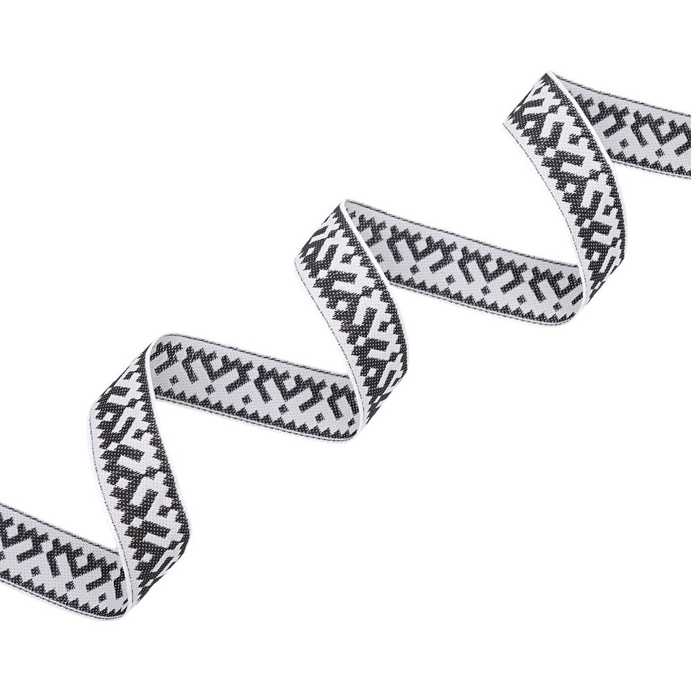 Лента (тесьма) жаккардовая 24.0 мм / 25 метров, Славянский орнамент Оберег, рис.9674, белый/черный, С3772Г17