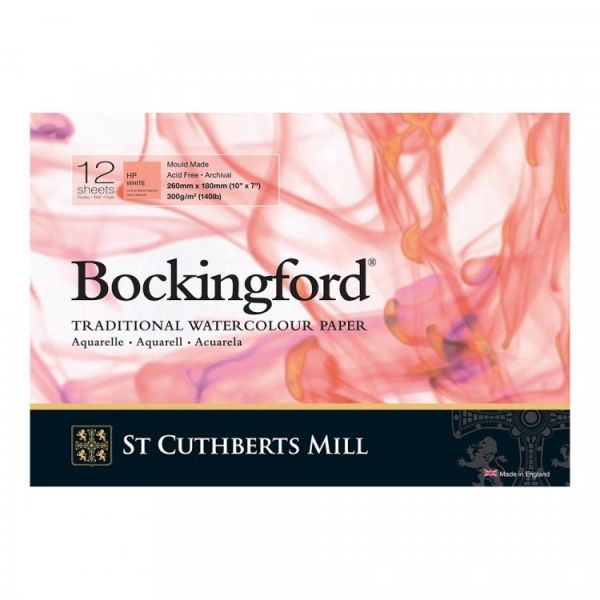 Альбом для акварели Bockingford HP 300 г/м², 18х26 см, склейка с одной стороны 12 л, шероховатая гладкая, St. Cuthberts Mill T45330001011B