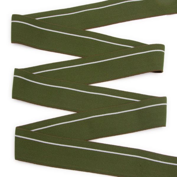 Резинка для мужских трусов и боксеров 35.0 мм / 25 метров, тканая мягкая, 24 г/м, хаки/белый полоса