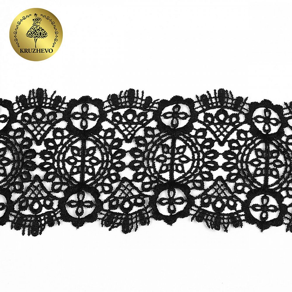 Кружево гипюр (плетёное) 85 мм / 4.5 метра, TBY.SUN.02, цв.черный