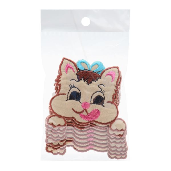Термоаппликация Кошка с бантом, 78х69мм 10 шт (бежевый), 1819