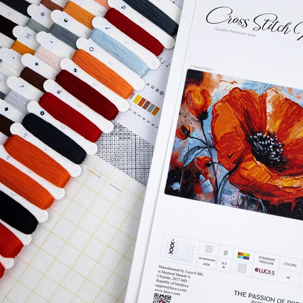 Набор для вышивания нитками Luca-S, Страсть маков, 43х32см