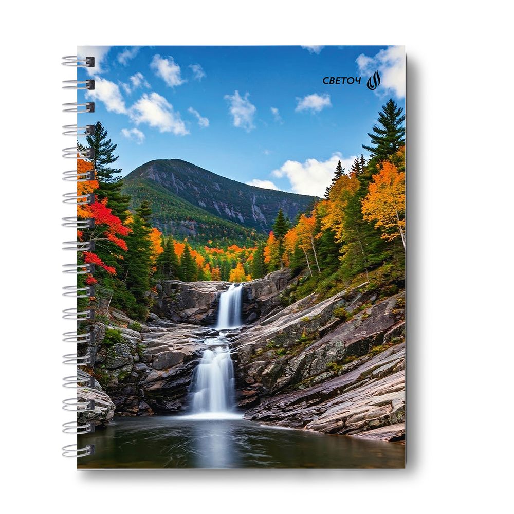 Тетрадь общая с твердой обложкой, глянцевая ламинация A5 120 л. на гребне 65 г/м², белизна 100% 4 шт клетка, 01551 Звуки водопада, Светоч Т206