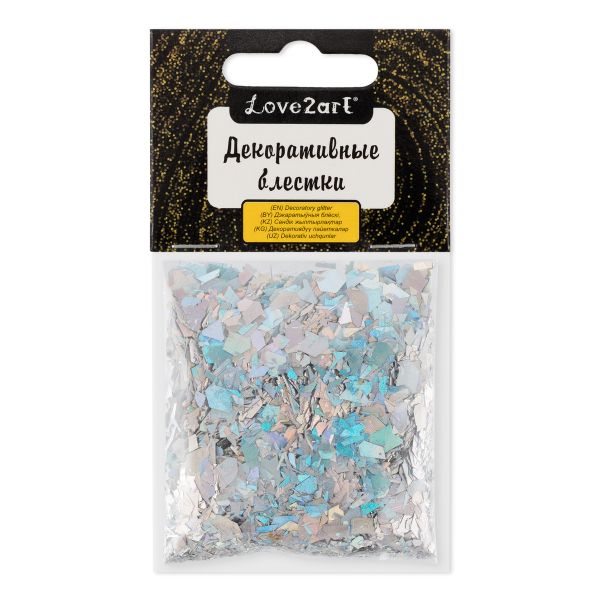 Блестки декоративные хлопья 25 г (5х5 г), 4.5 мл, 14 серебро голография/silver holographic, Love2art GLI-02
