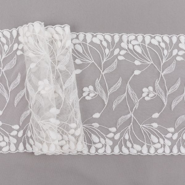 Кружево бельевое эластичное 170 мм / 3±0.2 метра, на сетке, Турция, экрю, Gamma GKME-17002