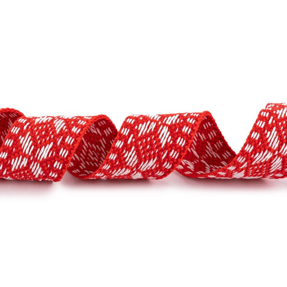 Лента (тесьма) жаккардовая 24.0 мм / 25±1 метров, Орнамент для северных народов, рис 9867 №3 красн/белый, Gamma C3885