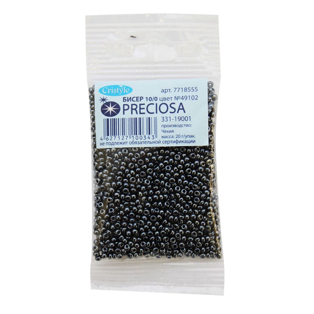 Бисер Preciosa непрозрачный гематитовый 10/0 (2.3 мм), круг.отв, 100 г (5х20 г)