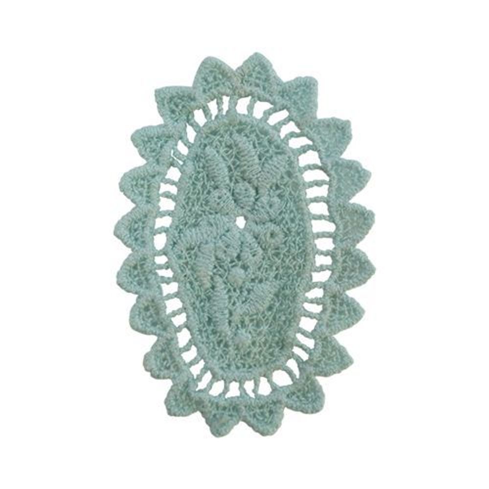 Декоративный элемент "Овал с цветком", хлопок, 45 мм, 70 мм, 2 шт, бирюзовый