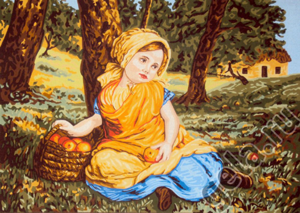 Рисунок для вышивания Soulos (канва жесткая), &quot;Девочка с корзиной яблок&quot;, 80х60 см