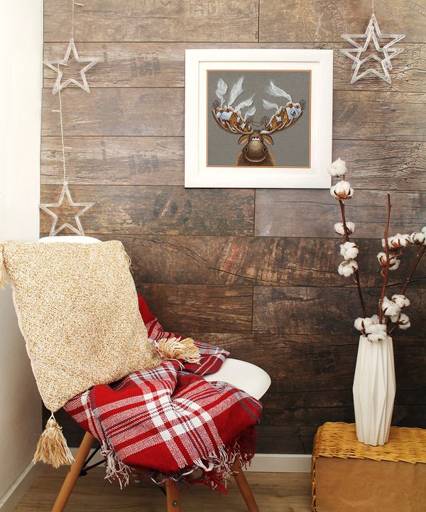 Набор для вышивания нитками Panna, Рождественский лось, 28х33 см