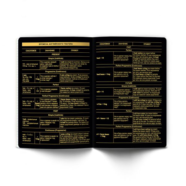 Тетрадь со справочным материалом Золотая коллекция, тиснение золотой фольгой, A5+ 48 л. на скобе 65 г/м², белизна 100 %, 10 шт, клетка, 01323 Золотая коллекция Английский язык, Светоч Т145