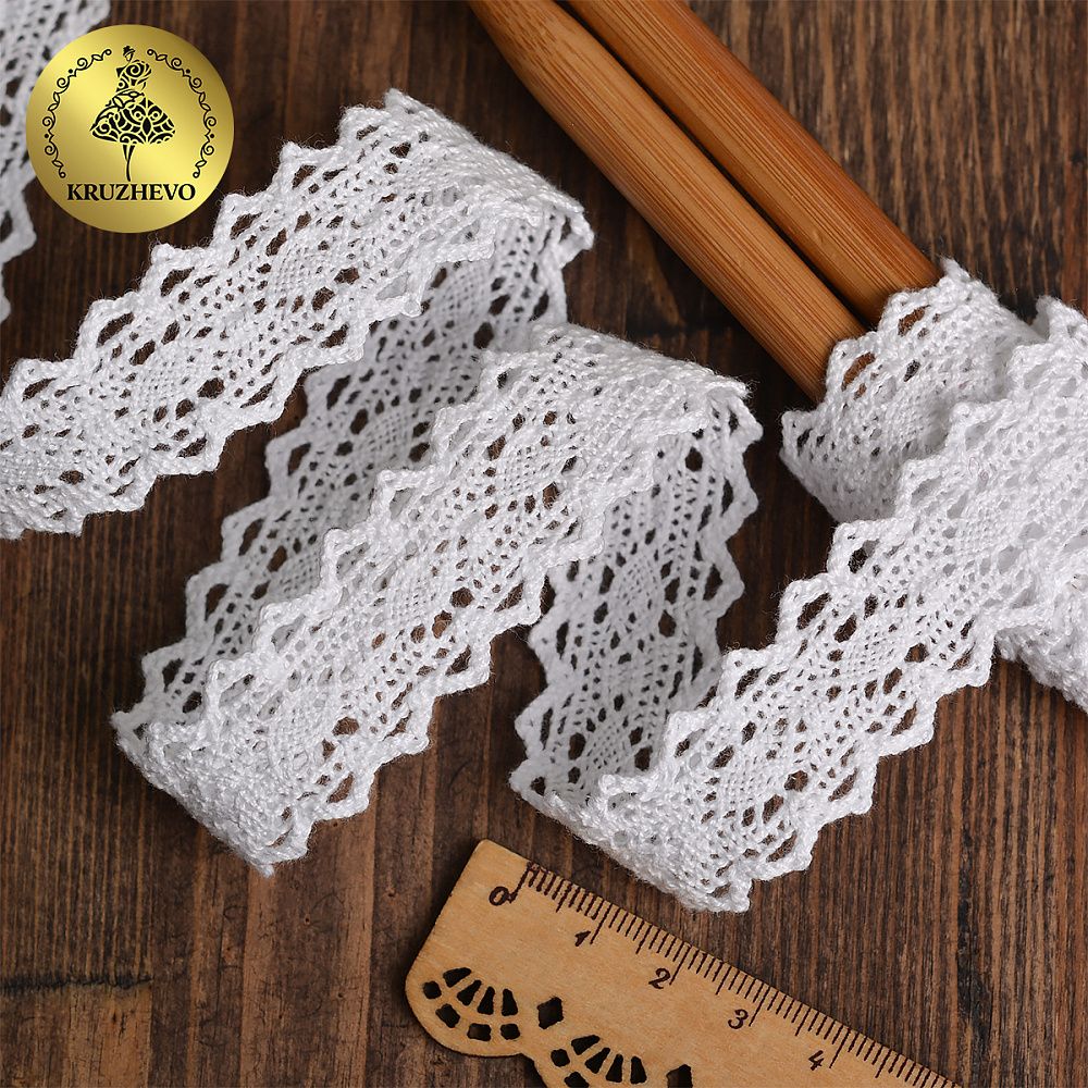 Кружево вязаное (тесьма) 20 мм / 10 метров, диз. 294, цв.02 белый уп. 10 м, Kruzhevo