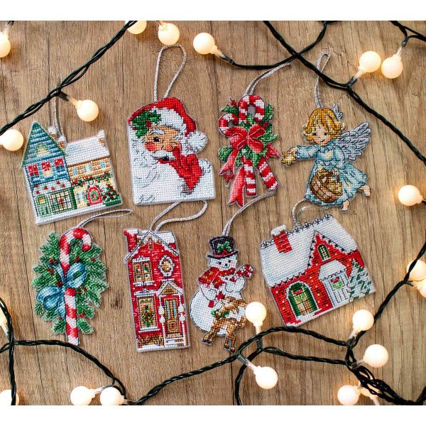 Набор для вышивания нитками LetiStitch, Набор рождественских игрушек № 2 9х8см, 8 шт