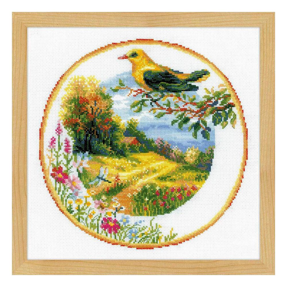 Набор для вышивания нитками Риолис, Тарелка с иволгой 30х30см