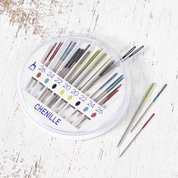 Иглы ручные для синели, глади с цветным ушком, №20-26,24 шт, в розетке, Pony