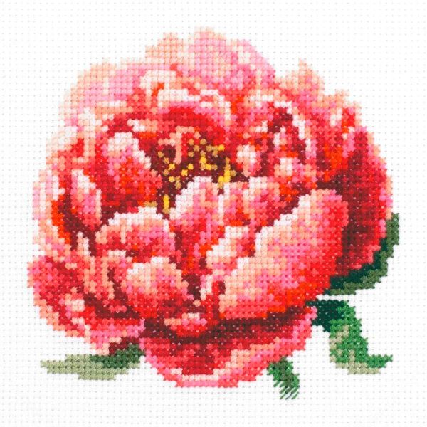 Набор для вышивания нитками Чудесная игла, Красный пион 11х11см