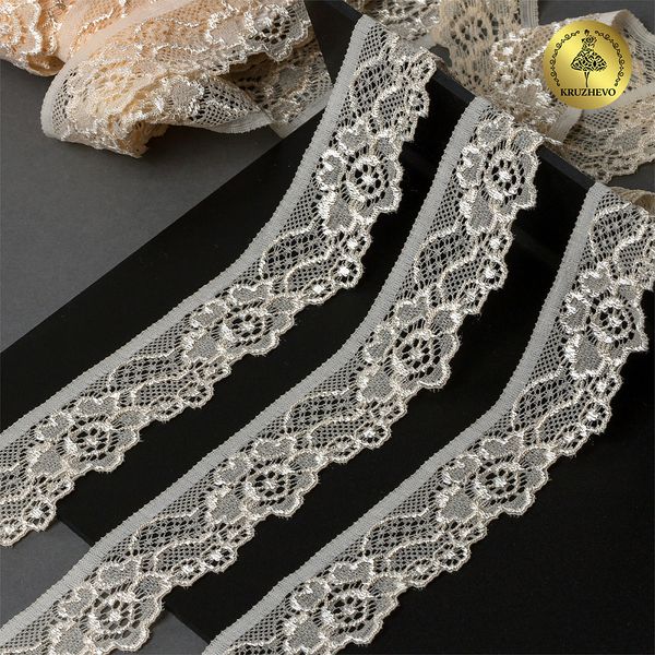 Кружево эластичное (стрейч) 30мм L839, цв.S180 бежевый песочный уп.50м, Kruzhevo