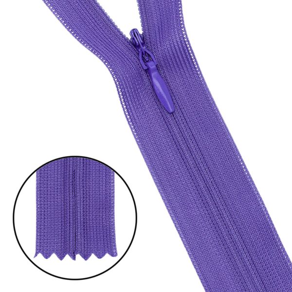 Молния потайная (скрытая) Т3 (3 мм) 1 зам., н/раз., 50 см, нейлон, F171 сиреневый, 10 шт