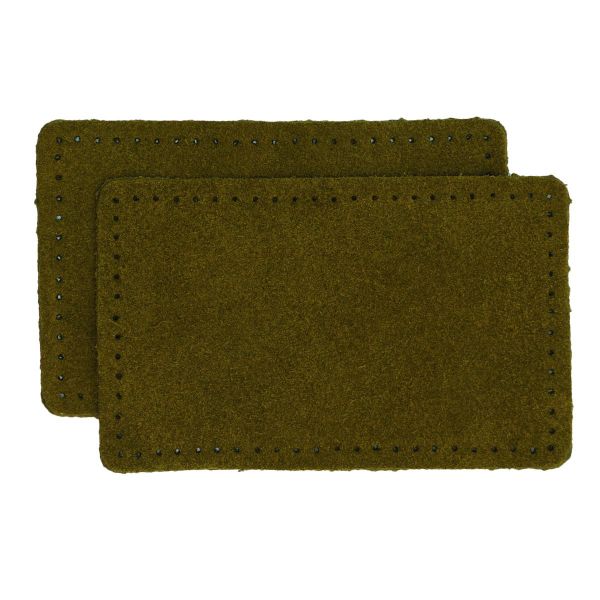 Заплатки пришивные из замши, прямоугольник 6х9,6см с перфорацией, 2 шт, 100% кожа, 33 хаки, 59113