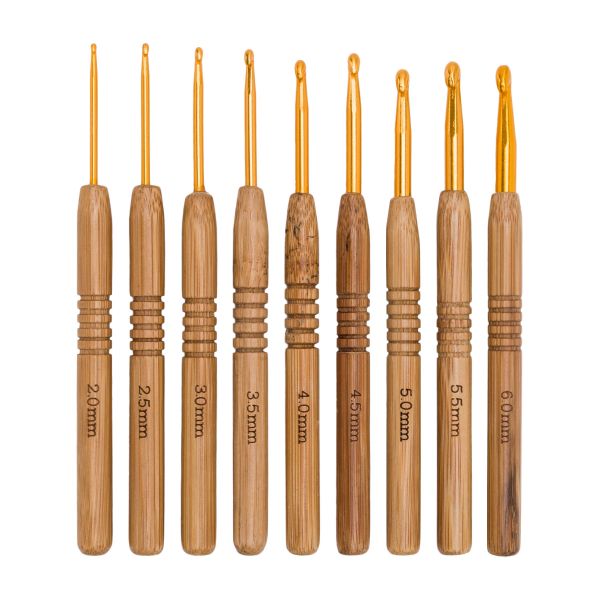 Набор крючков для вязания 9 шт, аллюм. с бамбуковой ручкой, MTW095