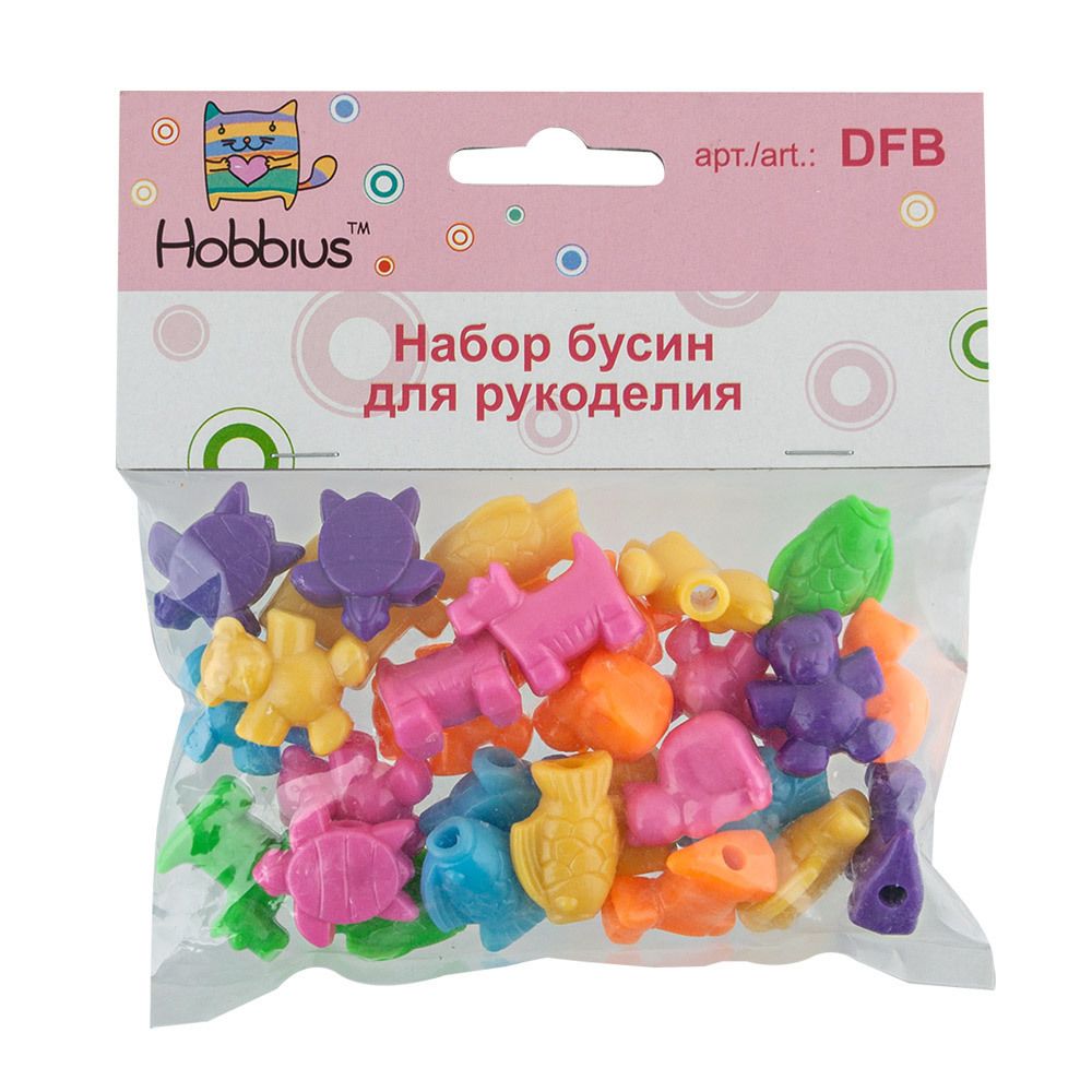 Набор с бисером и бусами для рукоделия Конфетти, 6 шт, №01 крупные фигуры, Hobbius DFB