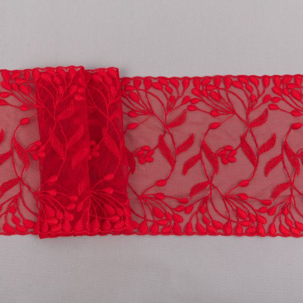 Кружево бельевое эластичное 170 мм / 3±0.2 метра, на сетке, Турция, красный, Gamma GKME-17002
