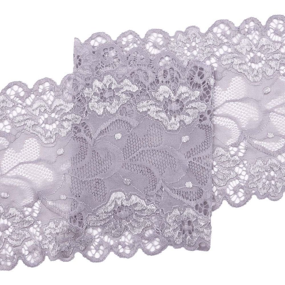 Кружево бельевое эластичное 150 мм / 3.4 метра, цвет светло-серый