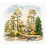 Набор для вышивания нитками МП Студия, В сосновом лесу 15х16см