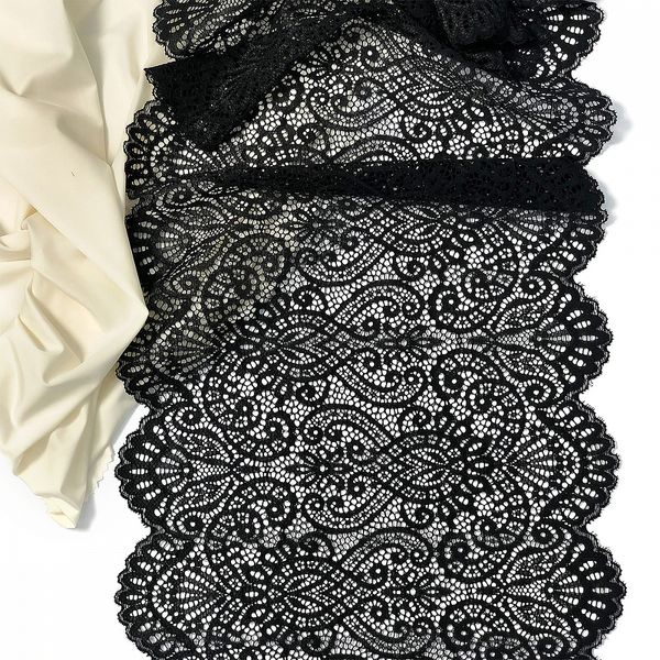 Кружево бельевое эластичное 240 мм / 25 м, 40992, цв.170 черный, Kruzhevo