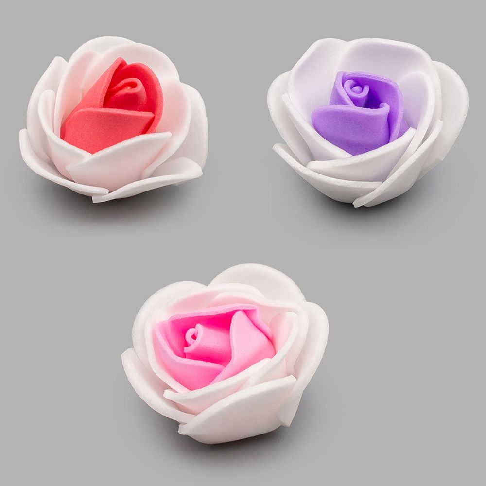 Цветочек-розочка из фоамирана 38 мм, микс №1, 3 цвета, 24 шт