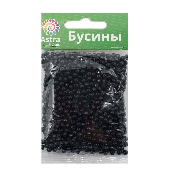 Бусины пластик (жемчуг) ⌀4 мм, 25 г, Astra&Craft, 046 NL черный