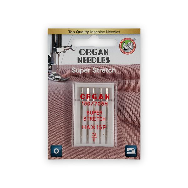 Иглы для швейных машин супер стрейч 130/705 H (HAx1SP), №75, 5 игл, 5435075BL 75, ORGAN