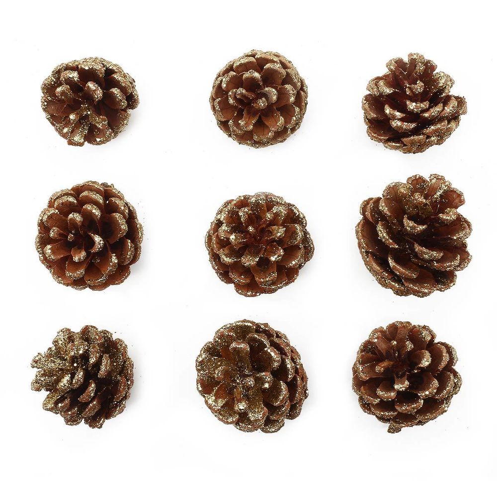 Шишки обработанные натуральные длина 6-8 см, 5-7 см, 9 шт в упак, Золото