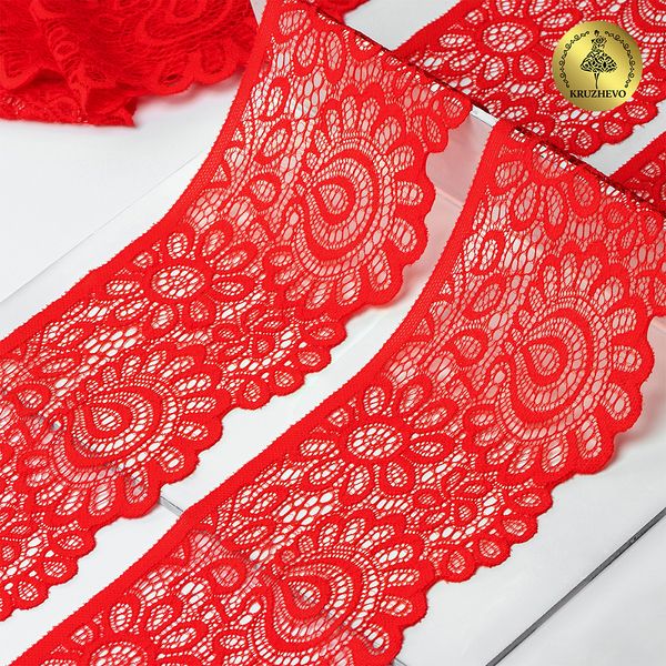 Кружево эластичное (стрейч) 90 мм, TBY.YSTL00839.N, SD163 красный, 25м, Kruzhevo