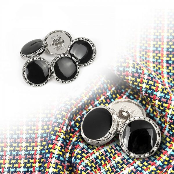 Пуговицы на ножке металлические 24L=15мм, С-MP33 цв.серебро/черный, 5 шт