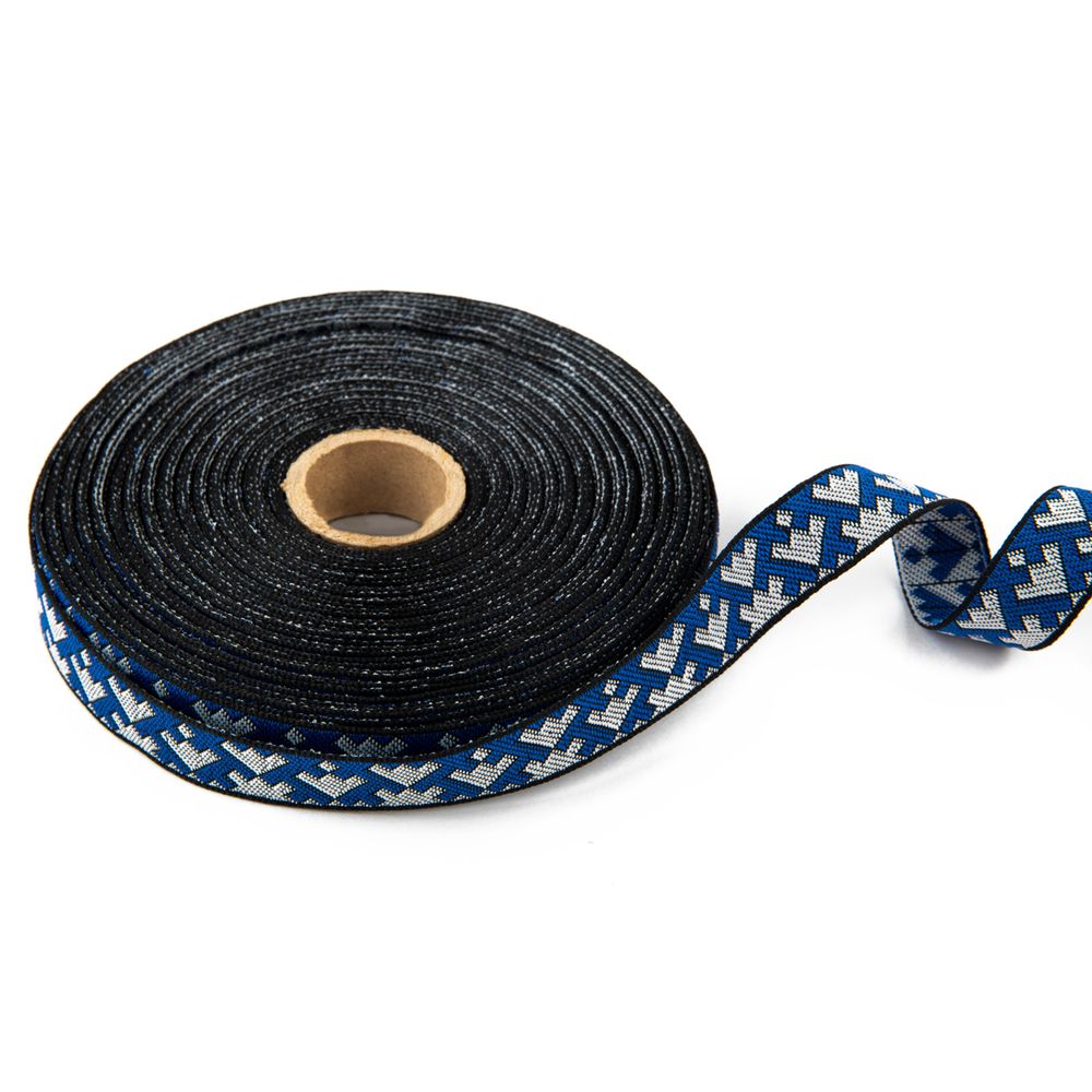 Лента (тесьма) жаккардовая 18.0 мм / 25±1 метров, черный-белый-синий, Gamma С3771Г17 рис.9699