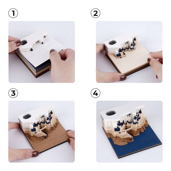 Блок бумажный для записей в виде 3D-заметок с подсветкой 200-250 г/м², 9х5х9 см, 160 л, Огни замка BBZ-01, BBZ-01