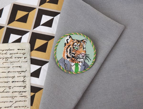 Набор для вышивания нитками Panna, Живая картина, брошь Тигр Эдмунд, 5,5х5,5 см