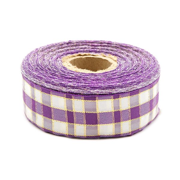 Лента Шотландка с люрексом 30 / 25м (сирень/белый), С3301Г17