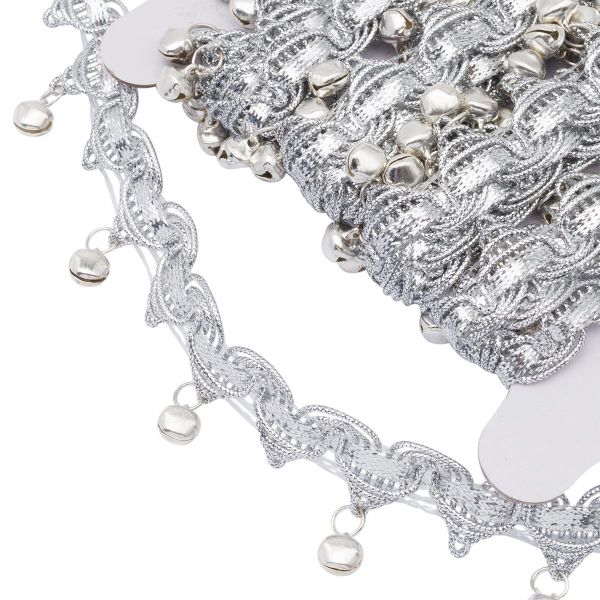 Тесьма металлизированная с бубенчиками 1,5см, 9,14м (серебро)